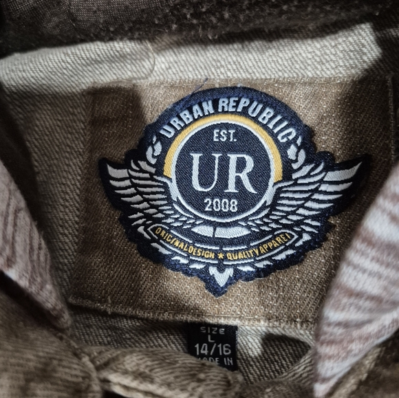 Boys Jean/Hoodie Jacket - “Urban Republic” Tan/Brown Size 14-16 L - Picture 5 of 9